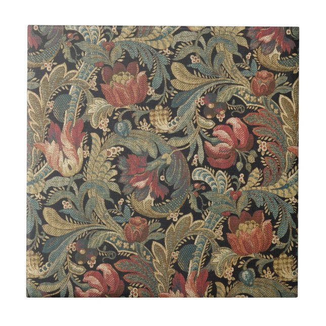 Rich Floral Tapestry Brocade Antique Classic Tile (Front)
