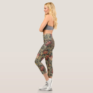 Rich Floral Tapestry Brocade Antique Victorian Capri Leggings