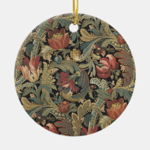 Rich Floral Tapestry Brocade Antique Victorian Ceramic Tree Decoration