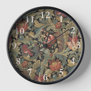 Rich Floral Tapestry Brocade Antique Victorian Clock