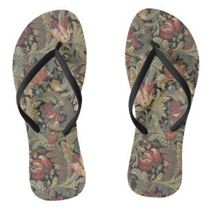 Rich Floral Tapestry Brocade Antique Victorian Flip Flops