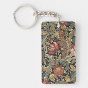 Rich Floral Tapestry Brocade Antique Victorian Key Ring