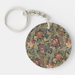 Rich Floral Tapestry Brocade Antique Victorian Key Ring