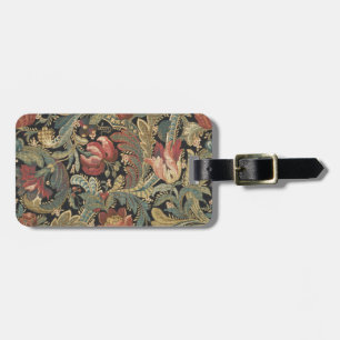Rich Floral Tapestry Brocade Antique Victorian Luggage Tag