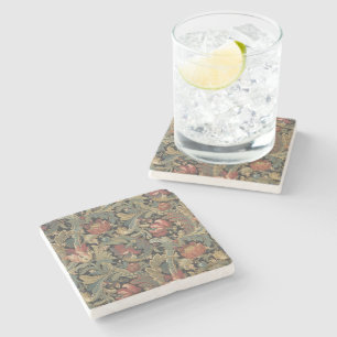 Rich Floral Tapestry Brocade Antique Victorian Stone Coaster