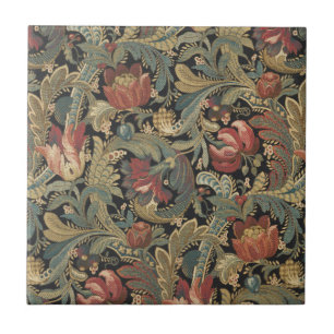 Rich Floral Tapestry Brocade Antique Victorian Tile