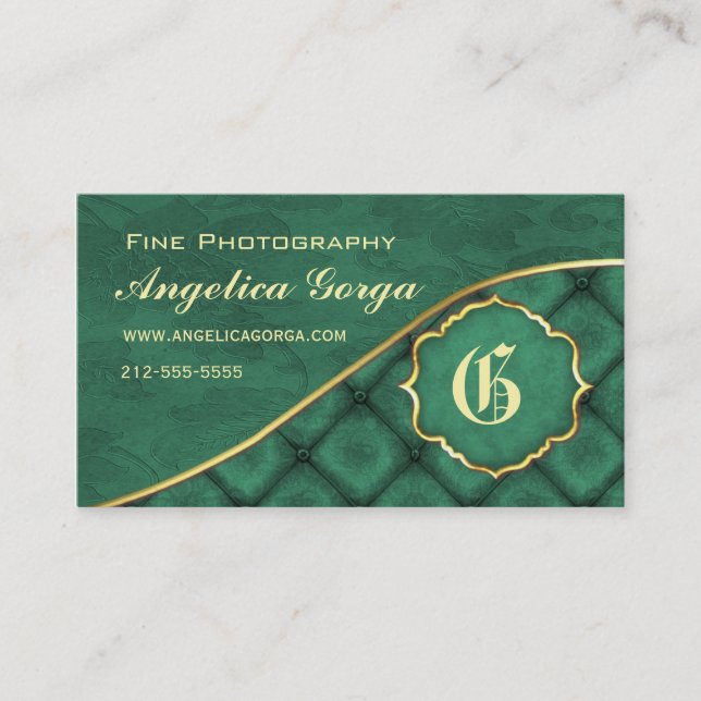 Rich Forest Green Damask Business Card (Front)