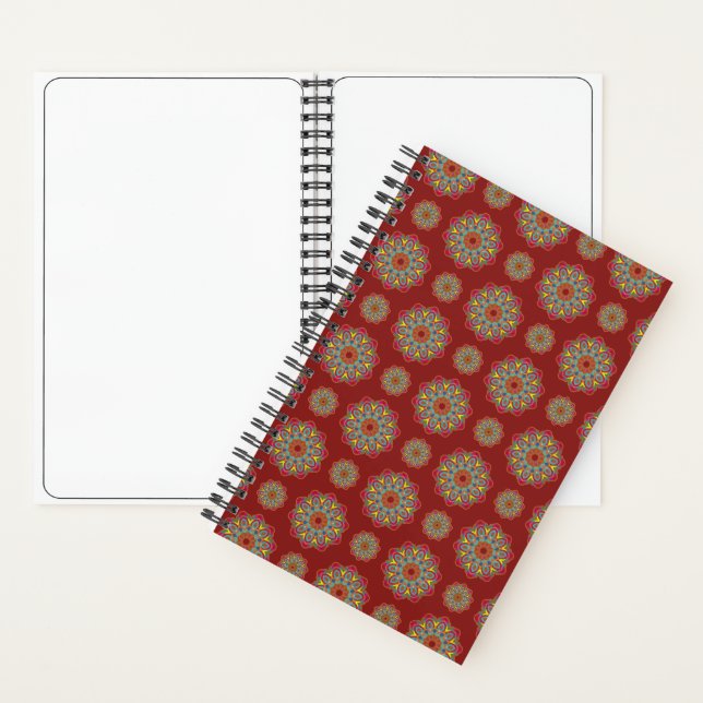Rich Geo Flowers on Burgundy Notebook (Inside)
