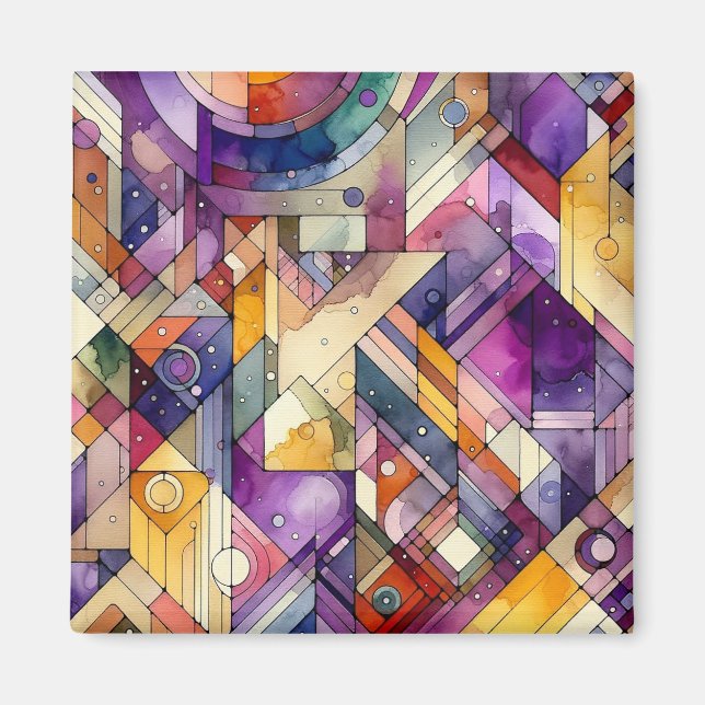 Rich Geometric Mosaic Stained Glass Watercolor Magnet (Front)