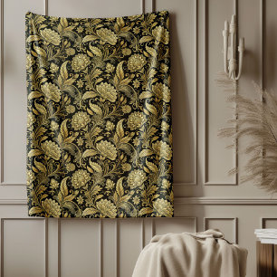 Rich Gold and Black Damask Decorative Blanket