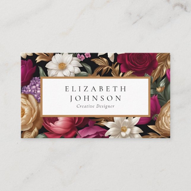Rich Golds and Vibrant Floral Design Business Card (Front)