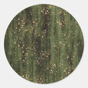Rich Green and Gold Abstract Sparkle Pattern Classic Round Sticker