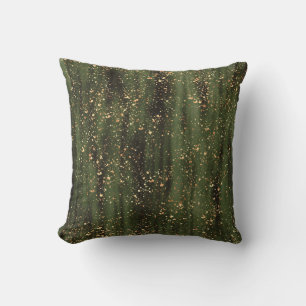 Rich Green and Gold Abstract Sparkle Pattern Cushion
