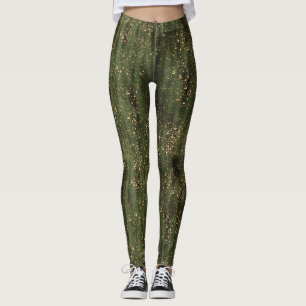 Rich Green and Gold Abstract Sparkle Pattern Leggings