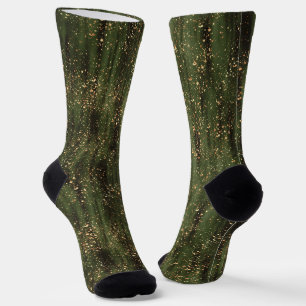 Rich Green and Gold Abstract Sparkle Pattern Socks