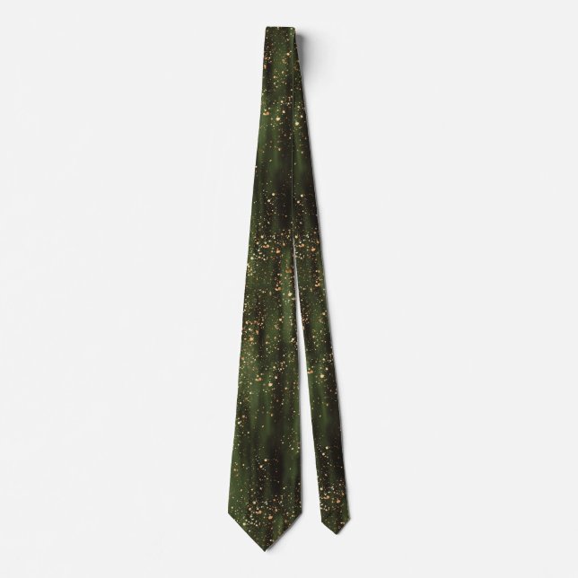 Rich Green and Gold Abstract Sparkle Pattern Tie (Front)