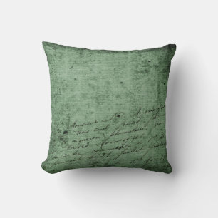 Rich Green Background Antique Style Script Cushion