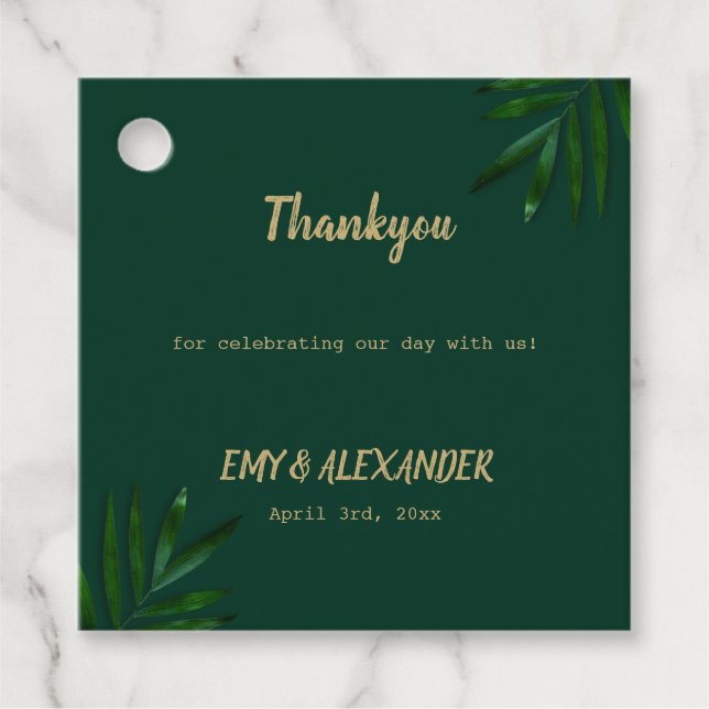 Rich Green Golden Theme Favour Tags (Front)