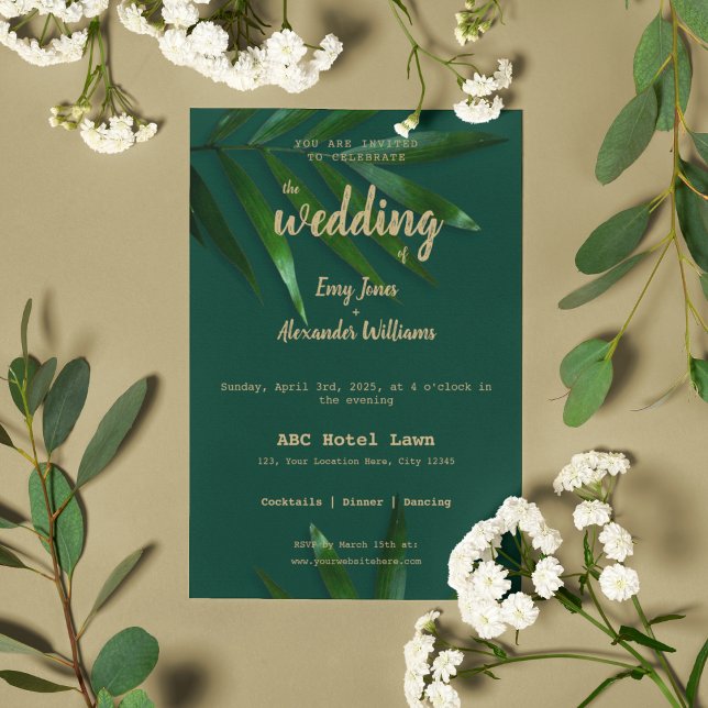 Rich Green Golden Theme Invitation (Nature theme wedding invitation card )