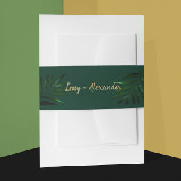 Rich Green Golden Theme Invitation Belly Band