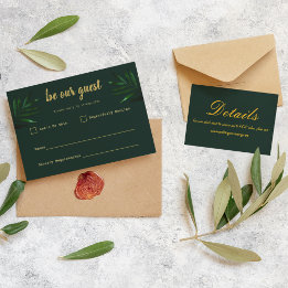 Rich Green Golden Theme RSVP Card