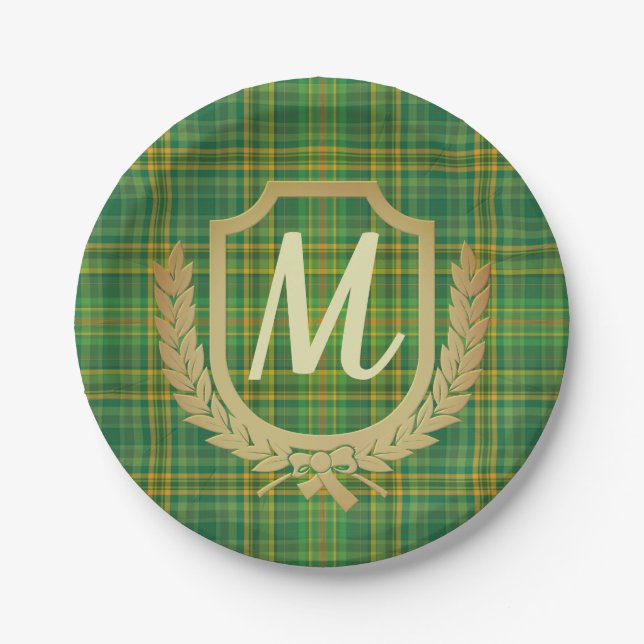 Rich Green Tartan (Plaid) Custom Paper Plate (Front)