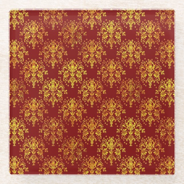 Rich Holiday Damask Glass Coaster (Front)