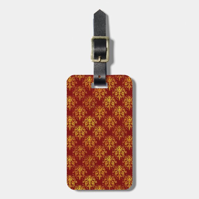Rich Holiday Damask Luggage Tag (Front Vertical)