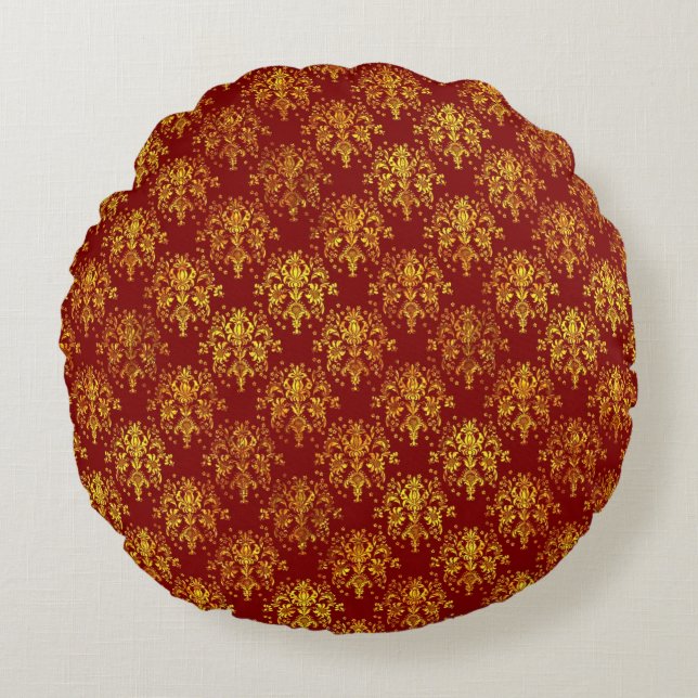 Rich Holiday Damask Round Cushion (Front)