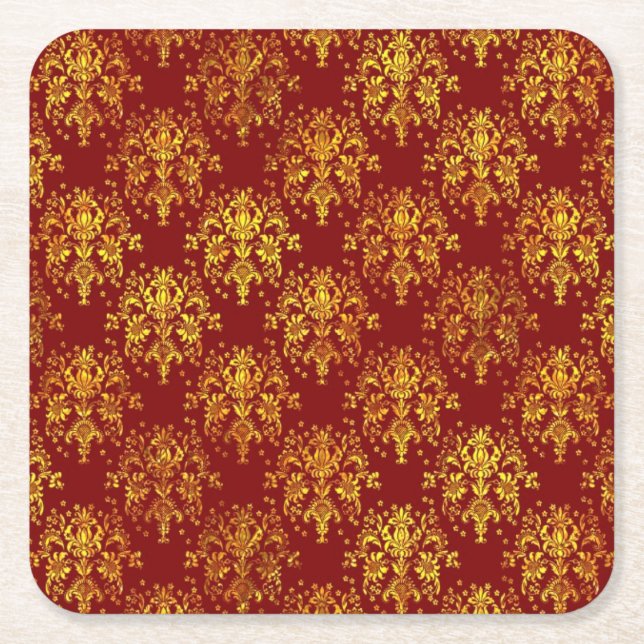 Rich Holiday Damask Square Paper Coaster (Front)
