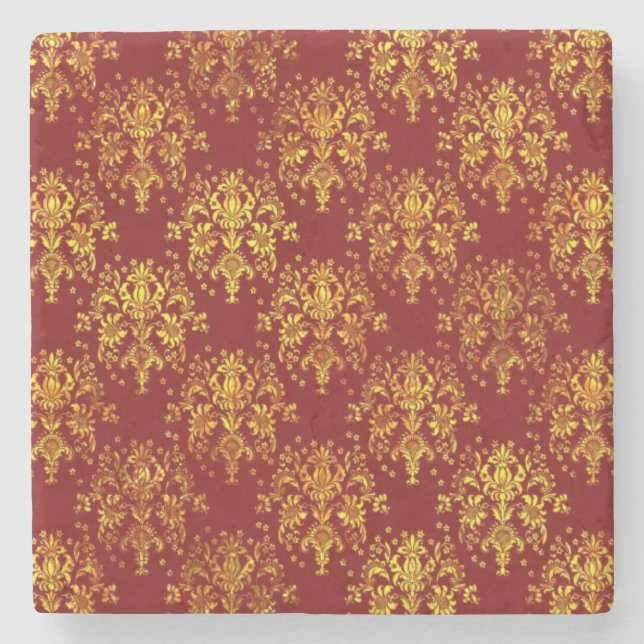 Rich Holiday Damask Stone Coaster (Front)