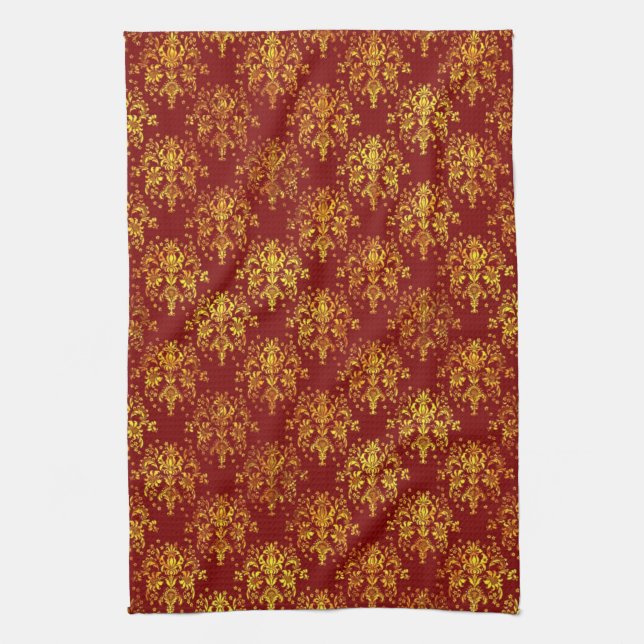 Rich Holiday Damask Tea Towel (Vertical)