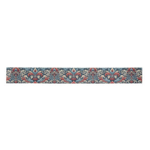Rich hues of red and blue damask pattern  satin ribbon