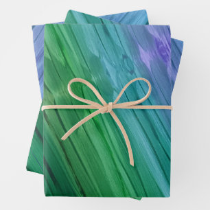 Rich indigo, deep green, and amethyst wrapping paper sheet