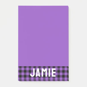 Rich Lavender Buffalo Check White Name Post-it Notes