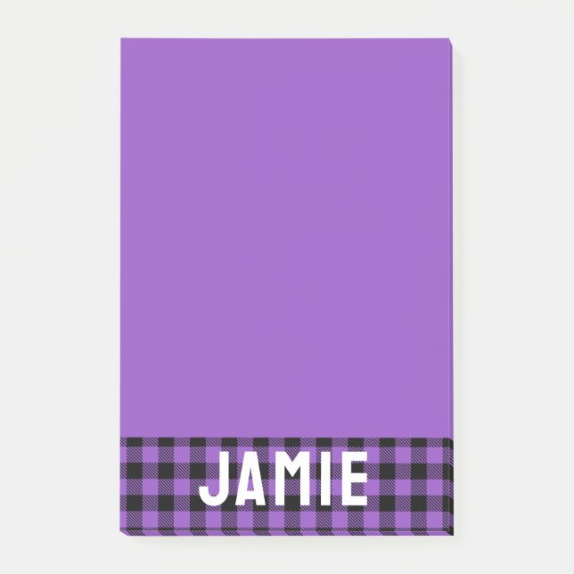Rich Lavender Buffalo Check White Name Post-it Notes (Front)