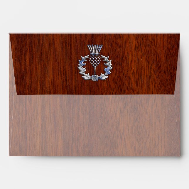 Rich Mahogany Wood Scottish Thistle Print Envelope (Back (Top Flap))