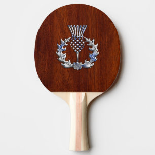 Rich Mahogany Wood Scottish Thistle Print Ping Pong Paddle