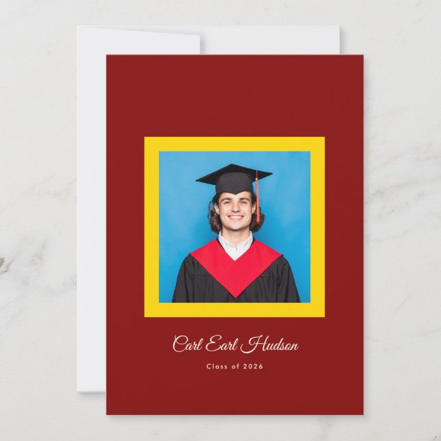 Rich Maroon Yellow High School Photo Grad Announcement (Front)