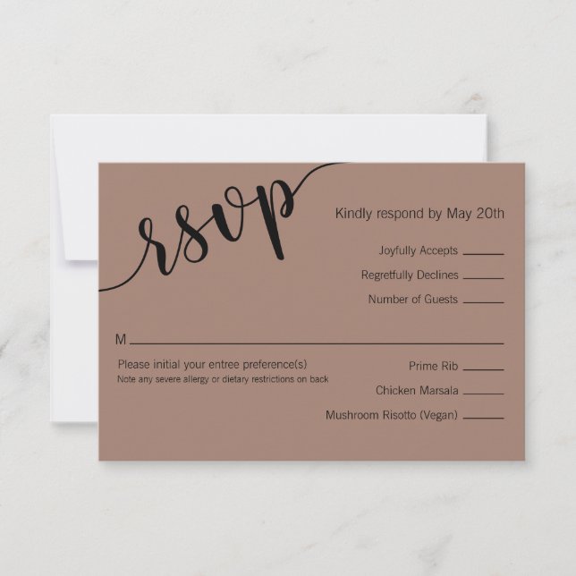 Rich Mocha Black Love Script Minimal Wedding RSVP Card (Front)