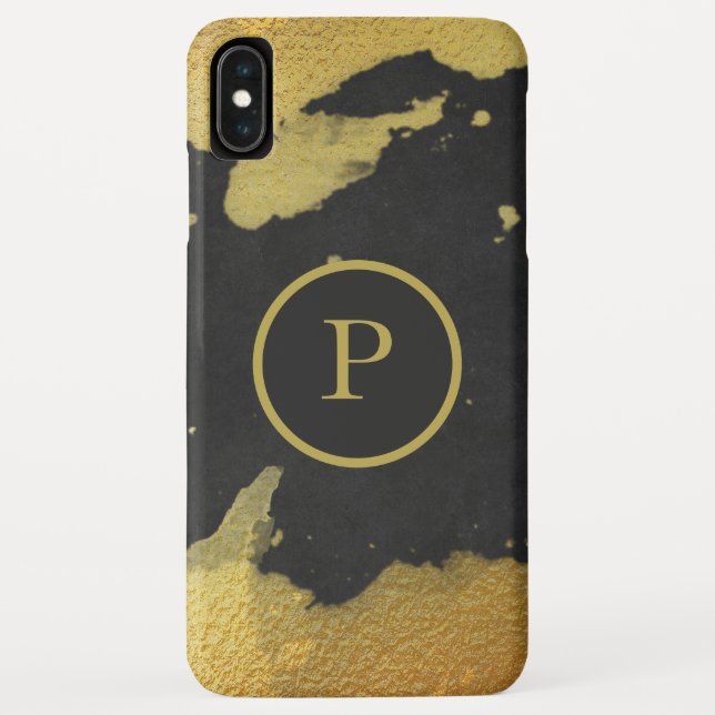 *~* Rich Monogram Gold & Black Chalkboard Case-Mate iPhone Case (Back)