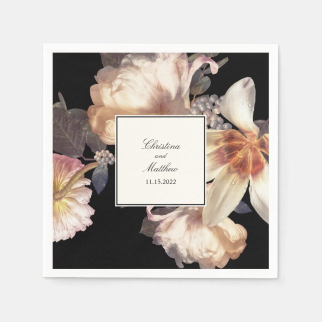 Rich Moody Floral Elegant Wedding Napkin (Front)
