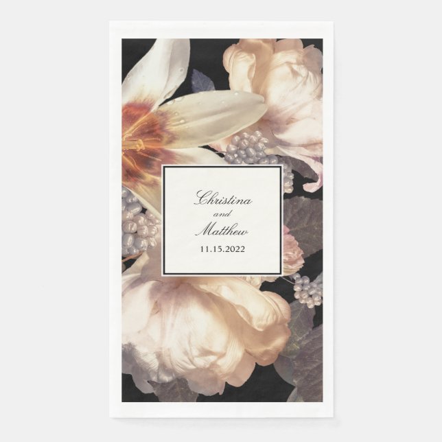 Rich Moody Floral Elegant Wedding Napkin (Front)