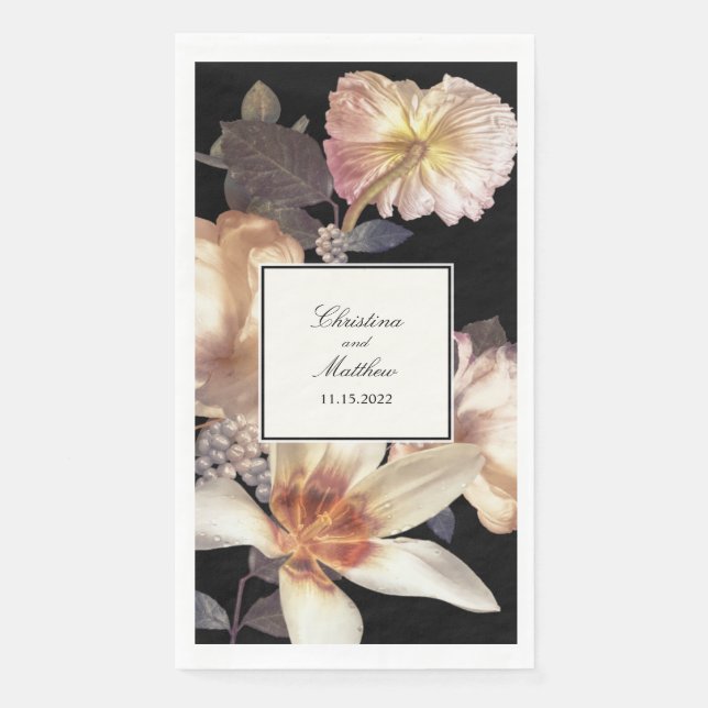 Rich Moody Floral Elegant Wedding Napkin (Front)