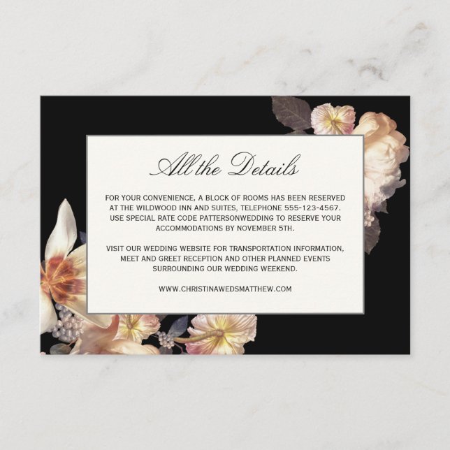 Rich Moody Floral Wedding Details Enclosure Card (Front)