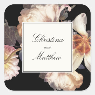 Rich Moody Floral Wedding Favour Sticker with Name