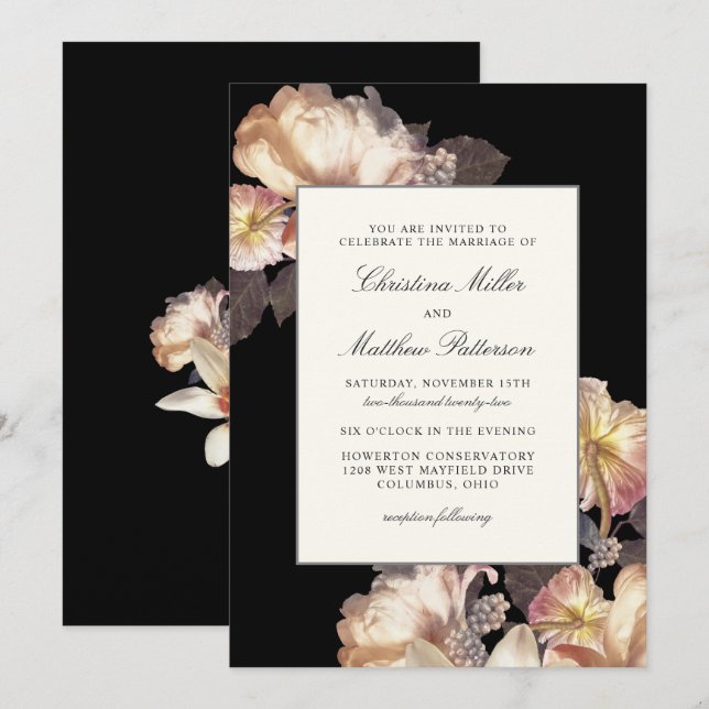 Rich Moody Floral Wedding Invitation (Front/Back)