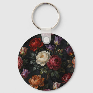 Rich Moody Peony Tulip Floral Arrangement Key Ring