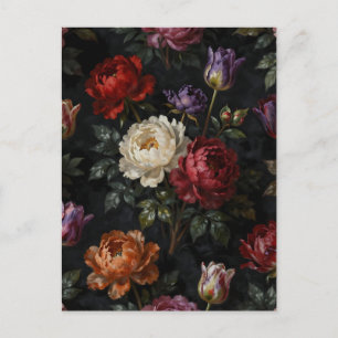 Rich Moody Peony Tulip Floral Arrangement Postcard