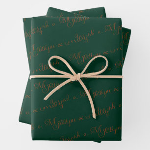 Rich Nature Inspired Pine Green & Walnut Wedding Wrapping Paper Sheet
